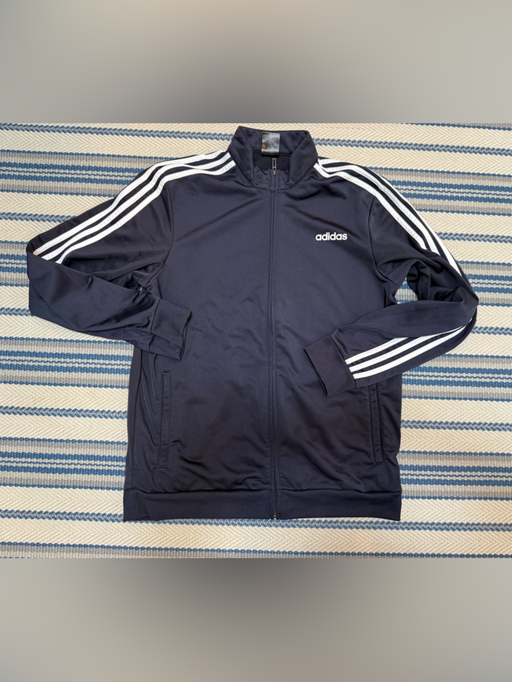 adidas Navy Blue Track Jacket with White Three-Stripes
